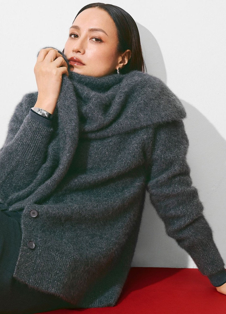 混喀米爾馬海毛V領針織開襟